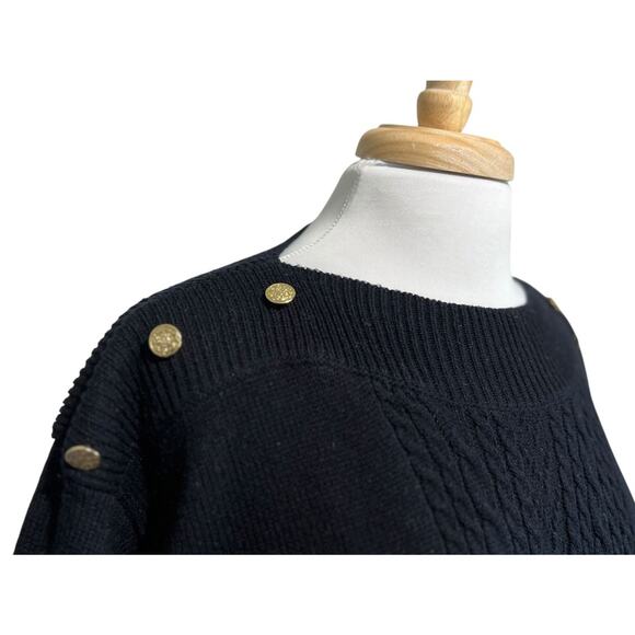 Vintage Darian Sweater Dress 80s Size M Band Waist Long Sleeve Modest Knit Black - Picture 3 of 6